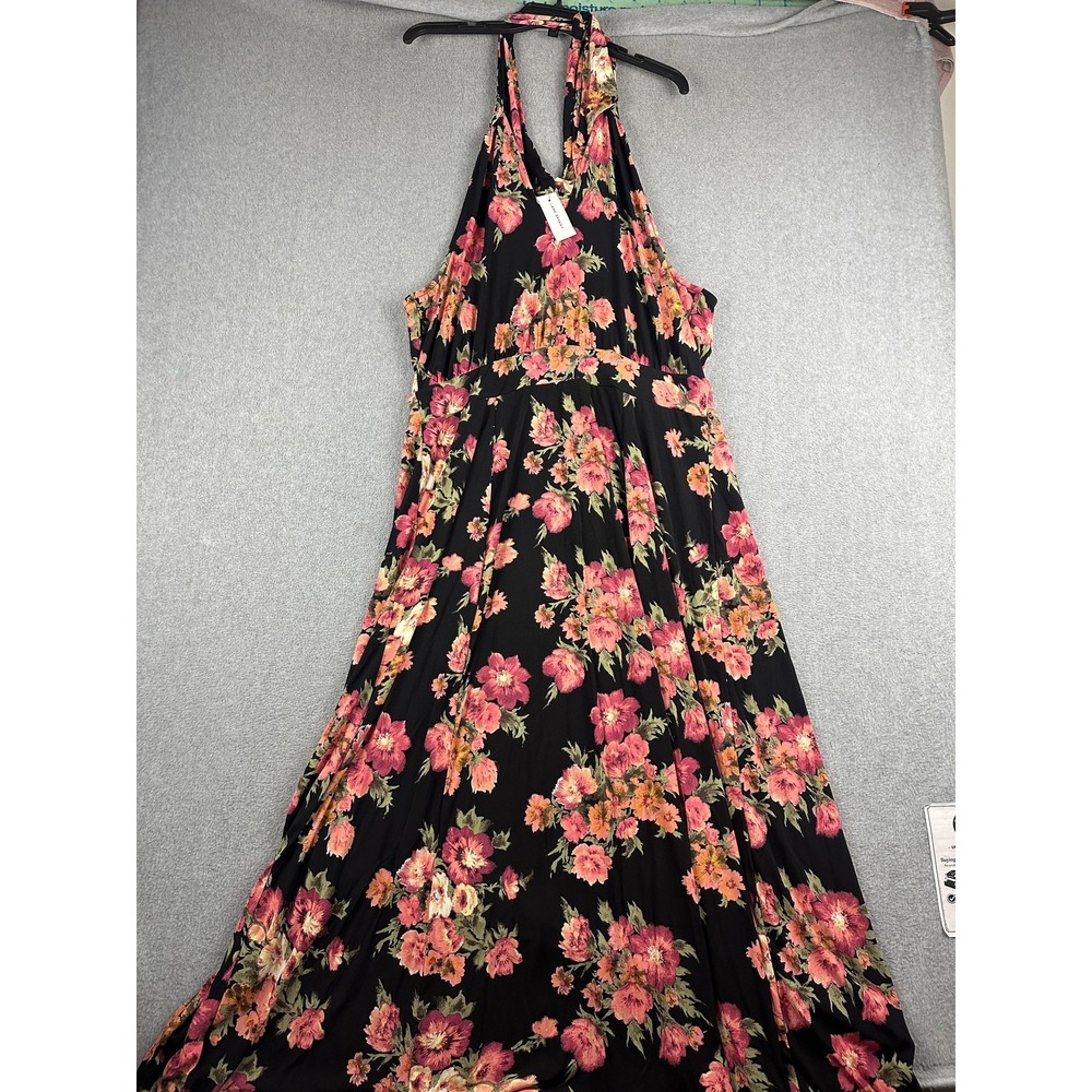 Lane Bryant Dress Womens 2X Black Floral Halter Maxi Sundress Jersey NWT $99